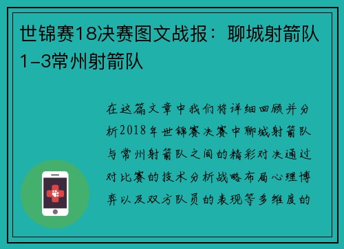 世锦赛18决赛图文战报：聊城射箭队1-3常州射箭队
